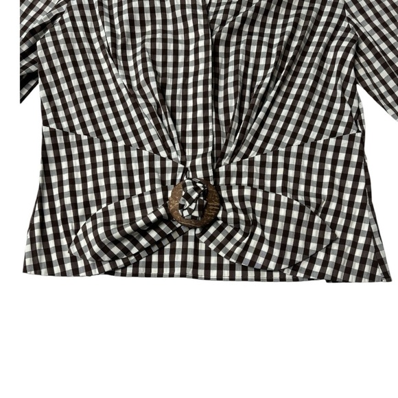 Lafayette 148 Brown Gingham Plaid Cropped Tie Front Shirt Top Size: 8 - Picture 5 of 14